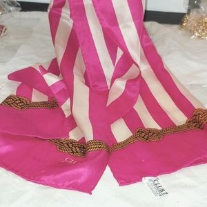 Vintage Echo Fushia Striped long Silk scarf